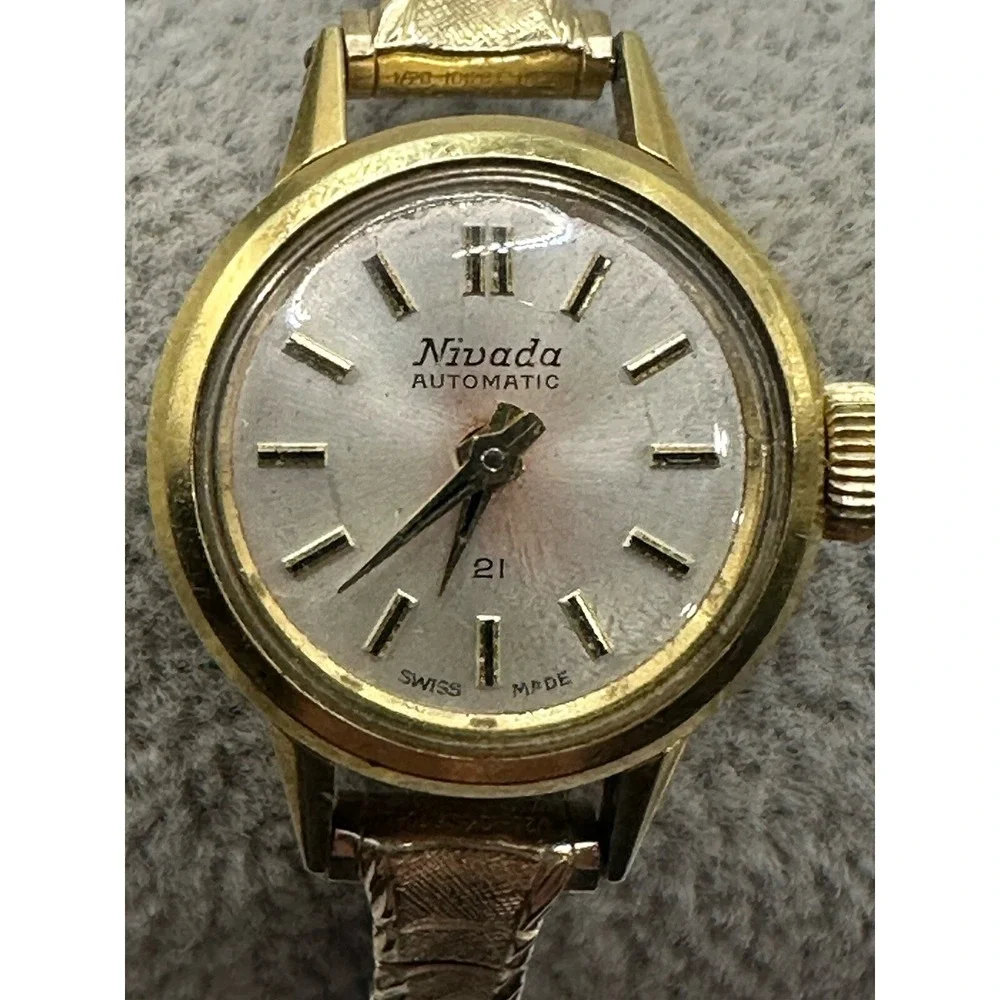 Nivada Automatic Womens Watch 21 Jewels‎ Swiss Made Gold Plated 18MM 6
